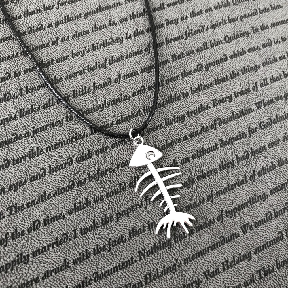 Silver Fish Bone Skeleton Hippie Boho Necklace